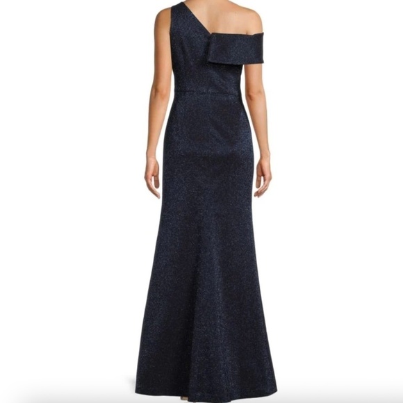 New! Aidan Maddox Asymmetrical Neckline Glitter Gown - Picture 2 of 12